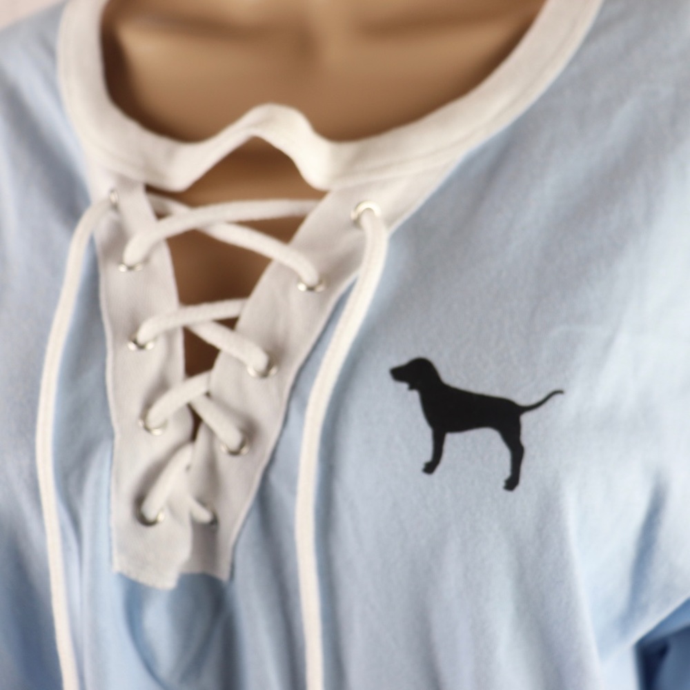 VS PINK Logo Long Sleeve lace up Campus Tee Shirt - Picture 6 of 7